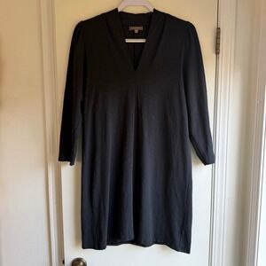 Lilla P Black V-Neck Puff Shoulder 3/4 Sleeve Shift Dress Womens Medium